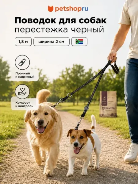 Поводок для кошек и собак Рогз, 2х160 см, черный PetShop