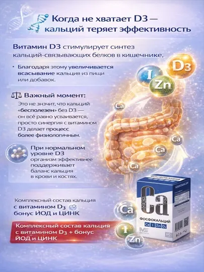 Фосфокальций №60 шт, Кальций, Йод, Цинк, Д3 таблетки и витамины для костей, MED EMPIRE