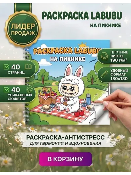 Раскраска Лабубу антистресс Labubu для детей и взрослых