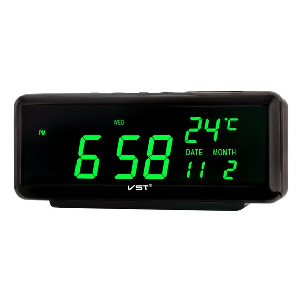 Сетевой будильник Vst762W-4 220В зел. цифры (дата, температура)+USB кабель (без адаптера)