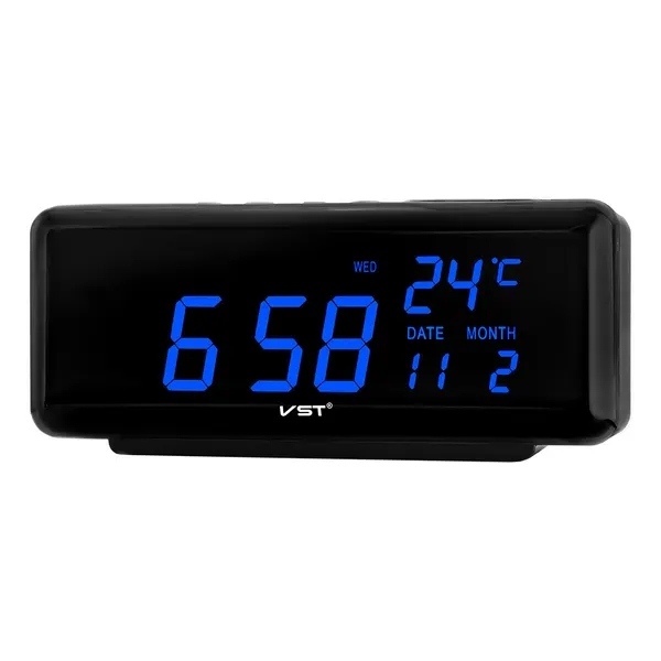 Сетевой будильник Vst762W-5 часы 220В син. цифры (дата, температура)+USB кабель (без адаптера)