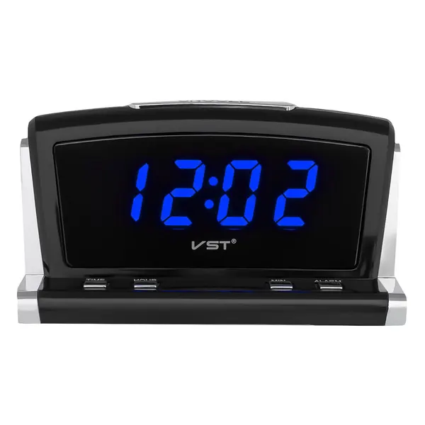 Сетевой будильникVst718-5 часы 220В син. цифры+USB кабель (без адаптера)