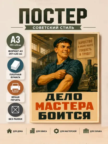 Советский постер СССР А3 "Дело мастера боится" Ностальгия постер