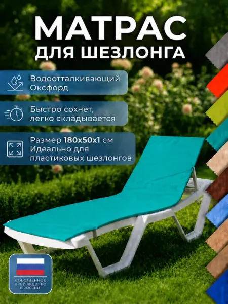 Матрас для шезлонга на лежак водонепроницаемый 180х50 см Чудо Кресло