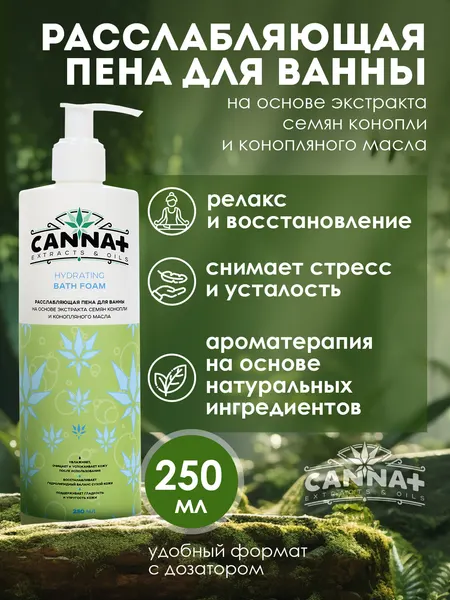 CANNA+ Расслабляющая пена для ванны восстановление и заживление Hydrating Bath Foam 250 мл