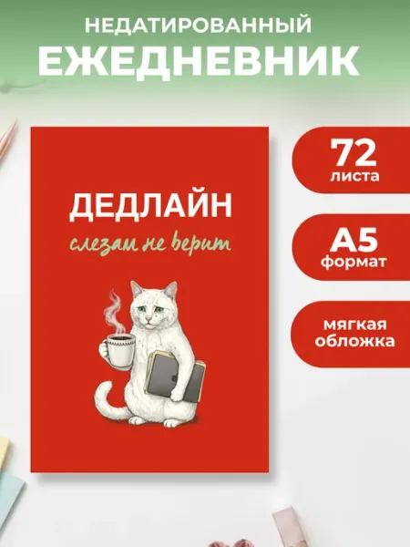 Ежедневник недатированный А5, 72 л. Дедлайн слезам не верит Эксмо