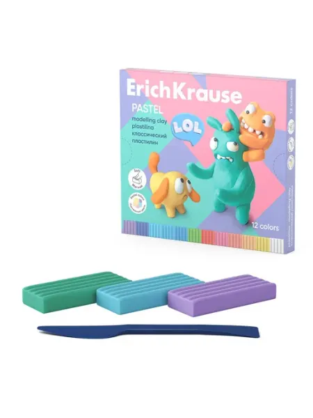 Пластилин Jolly Friends Pastel 12 цветов со стеком, 216 г ERICH KRAUSE