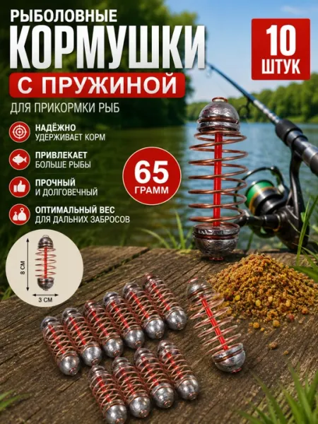 Рыболовный груз-кормушка с пружиной 65 грамм — 10 штук - Крючки
