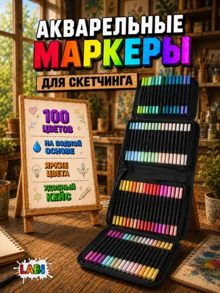 Маркеры для скетчинга акварельные 100 цветов в наборе LABI