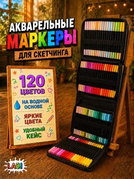 Маркеры для скетчинга акварельные 120 цветов в наборе LABI
