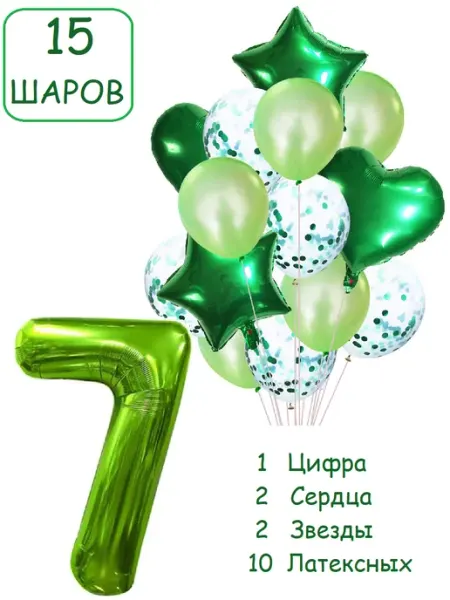 Шарики воздушные для фотозоны 15 зел цифра 7 лет мальчику Патишар