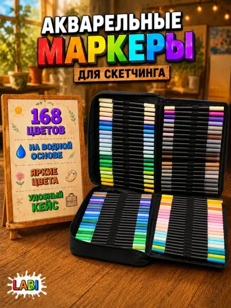 Маркеры для скетчинга акварельные 168 цветов в наборе LABI