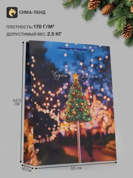 Подарочный пакет "Чудеса рядом", 33х10х42.5 см Нет бренда