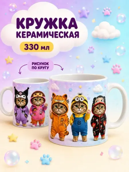 Кружка с котиками подарок ребенку Обнимашки