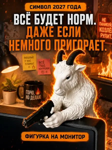 Фигурка-статуэтка на монитор символ года 2027 Козел с пушкой Formi