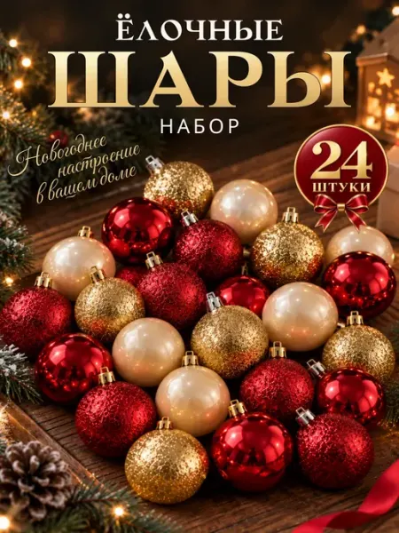 Новогодние игрушки елочные шары D 4 см BABY STYLE.