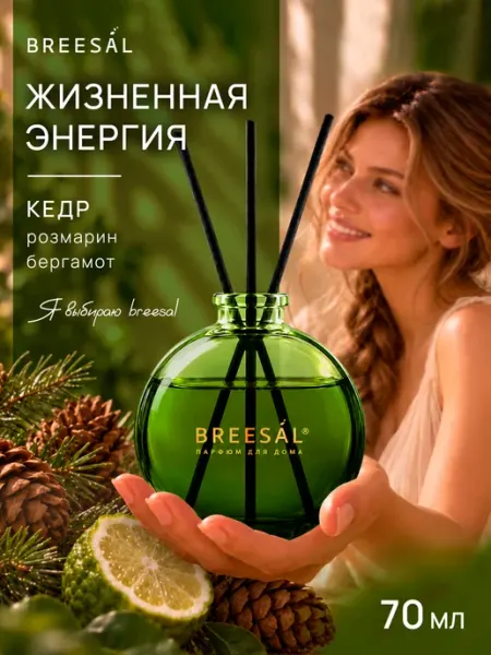 Диффузор для дома с палочками, Кедр 70 мл Breesal