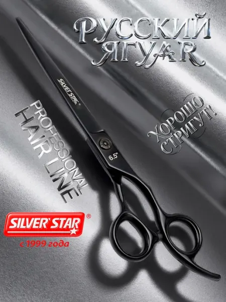 Ножницы парикмахерские профессиональные черные Silver Star