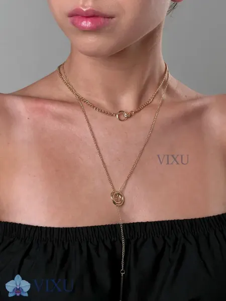 Цепочка на шею двойная с кольцами VIXU