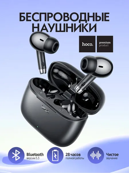 Беспроводные TWS-наушники Hoco EQ2, внутриканальные (вакуумные), чёрные