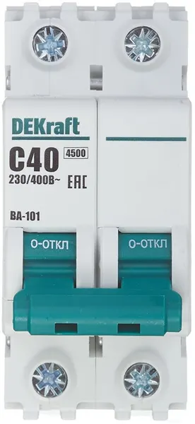 Автоматический выключатель модульный Dekraft ВА-101 2P 40А тип C 4,5 кА 220 В (11070DEK)