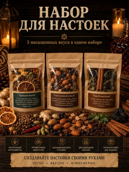 Набор для настоек 3 вкуса - авторские рецепты Вкудесник