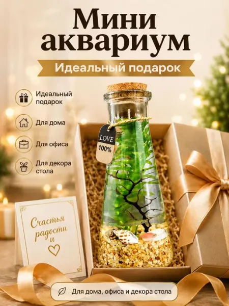 Маленький конический аквариум на стол Полный комплект 8 в 1