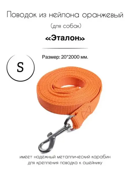 Поводок нейлоновый для собак "Эталон" S, оранжевый 2м Gamma - товары для животных
