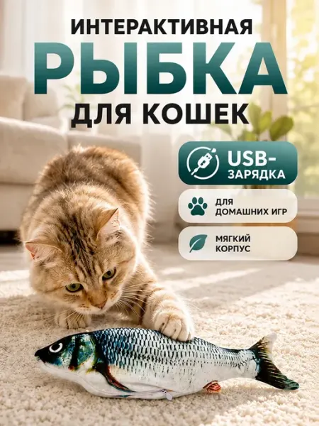 Интерактивная игрушка рыбка для кошек с USB зарядкой Кустова