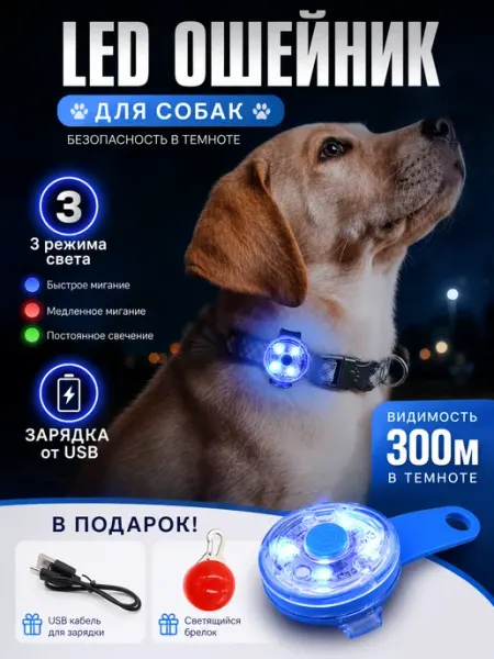 Светодиодный брелок маячок на ремешке для собак