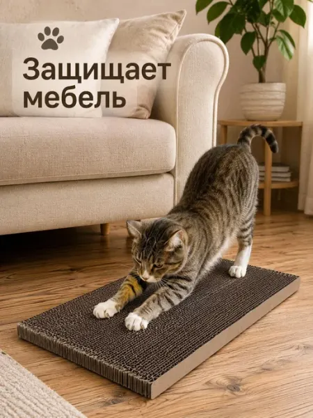 Двусторонняя картонная когтеточка для кошек коричневая