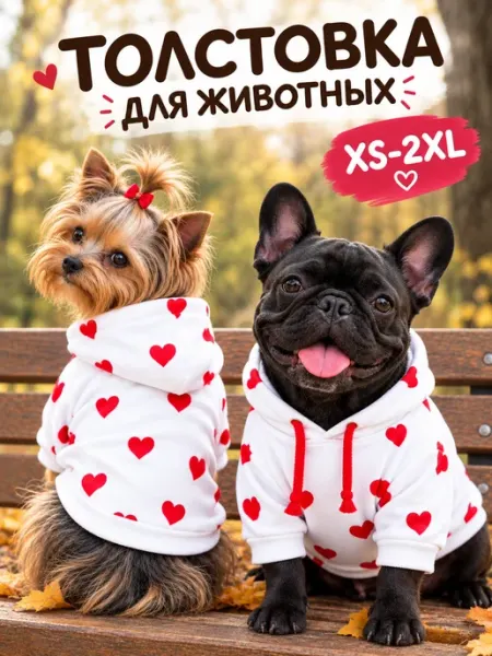 Толстовка для собак и кошек теплая с капюшоном