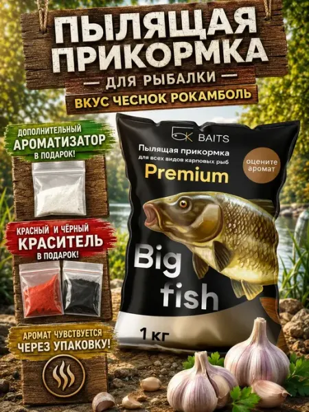 Пылящая, черная и красная, прикормка-конструктор Чеснок 1кг