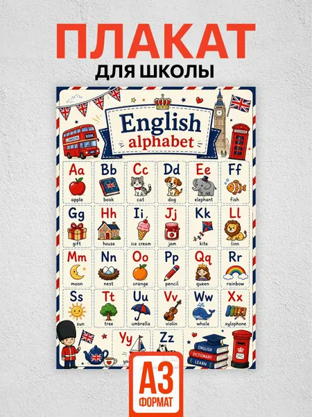 Плакат английский алфавит, для школы, в класс