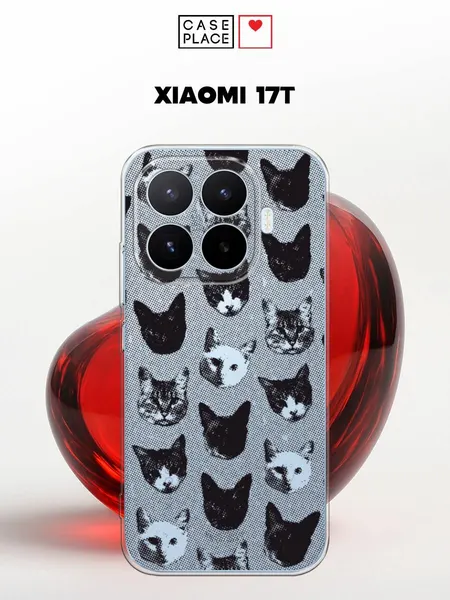 Чехол на Xiaomi 17T / Сяоми 17T с принтом Коты в черно-белом, прозрачный