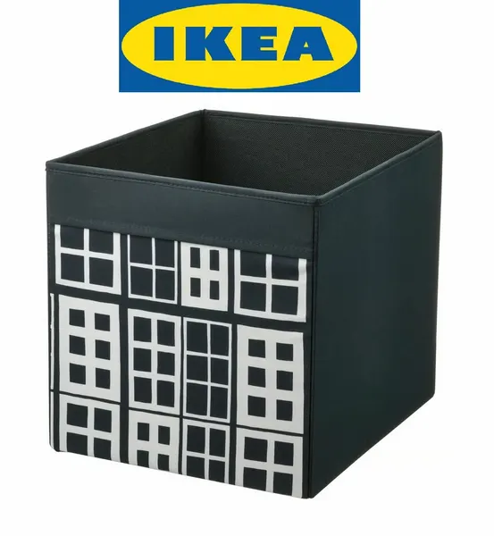 Коробка для хранения IKEA DRONA икеа дрена, 33x38x33 см, чёрный с рисунком "Домики"