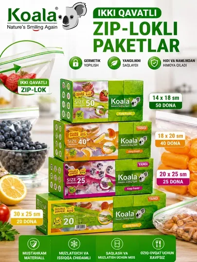 Пакеты с двойным ZIP-LOCK замком Koala для хранения и заморозки продуктов - Вакуумные пакеты и запайщики