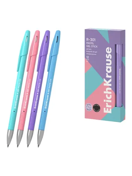 Ручка гелевая R-301 Gel Stick Pastel 0.5,черная (4 шт) ErichKrause