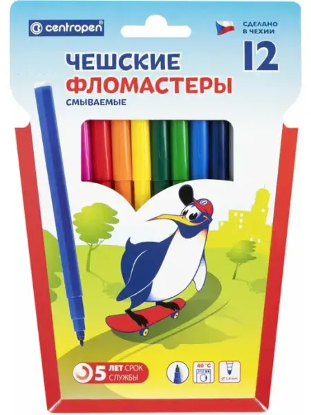 Фломастеры 12 цветов, смываемые CENTROPEN
