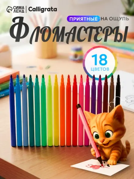Фломастеры для рисования 18 цветов Calligrata