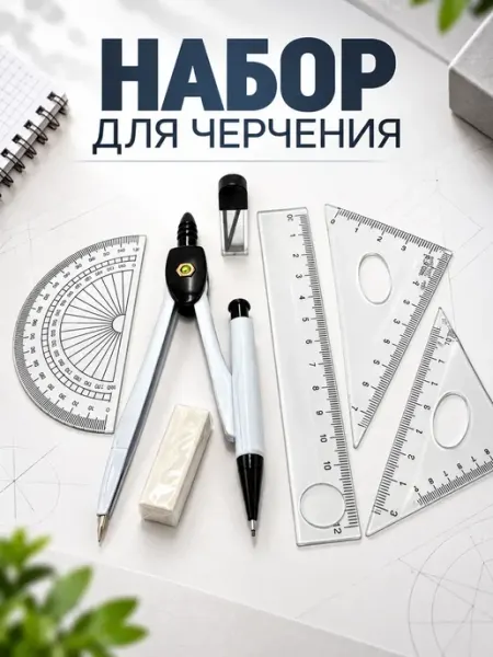 Чертежный набор, 9 предметов для черчения, пластиковый пенал SEIDALIEVA