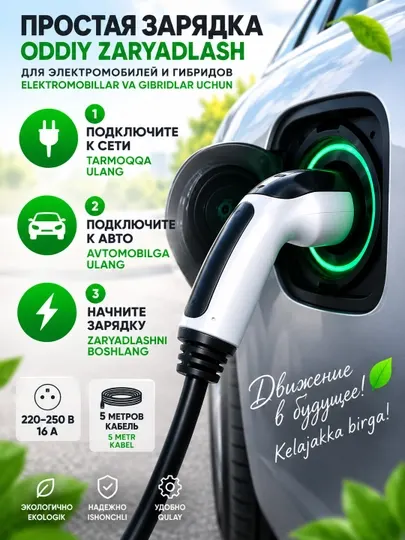 Зарядка для электромобиля/гибрид GB/T AC 3.5кВт, 220В, регулировка тока 8-16А 5 метров - Зарядные станции для электромобилей