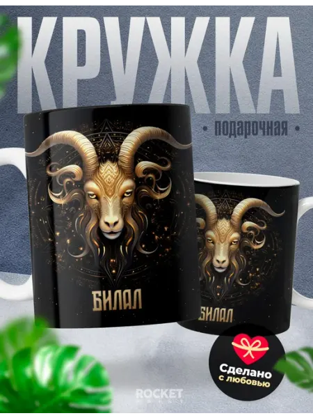 Подарок мужчине кружка именная Билал зодиак Козерог Rocket Print