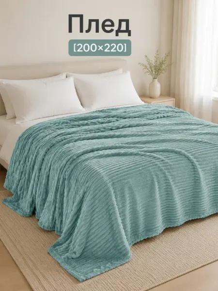 Плед 200х220 плюшевый велсофт на кровать и диван COMFORTO
