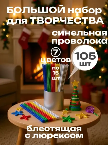 Мишура синельная проволока блестящая разноцветная