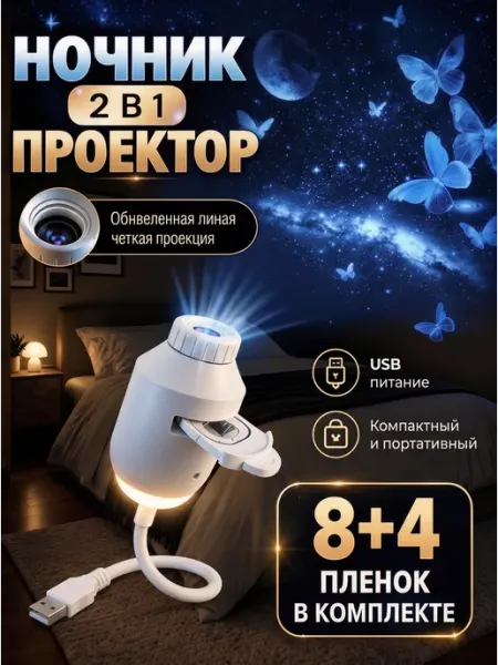 Ночник-проектор USB для дома и авто, 12 слайдов, фокус