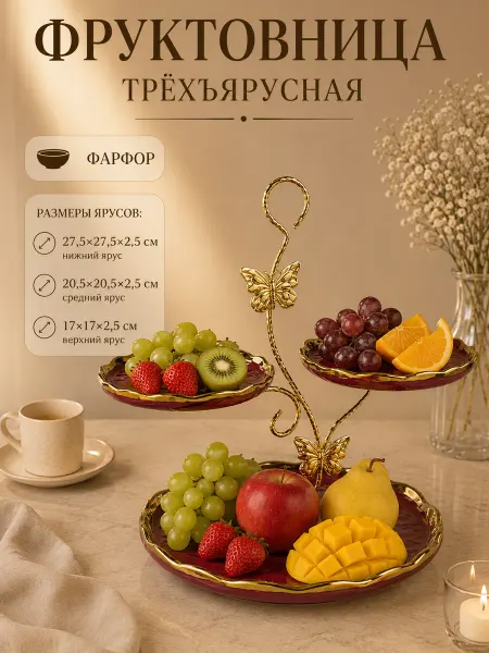 ETGETO Конфетница этажерка трёхъярусная фруктовница