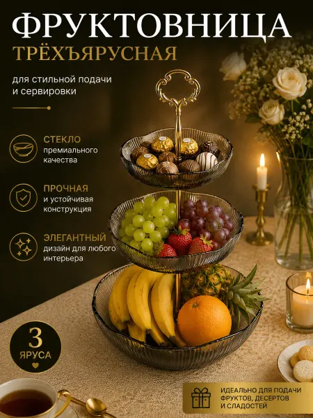 ETGETO Фруктовница трехъярусная этажерка для фруктов