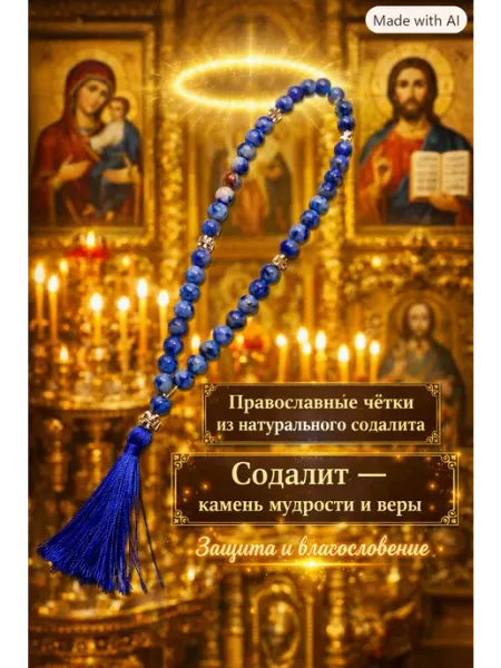 Православные четки из содалита 50 бусин 8 мм 4itke