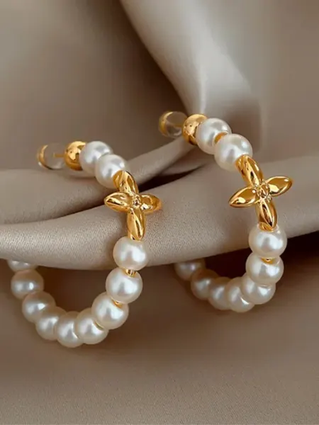 Серьги кольца жемчужные Bars brand